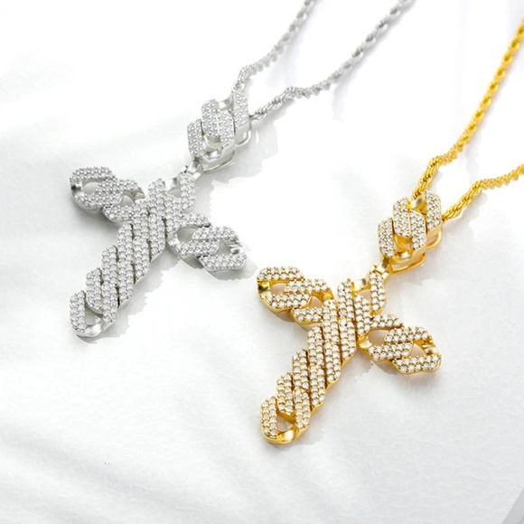 Cuban Link Simple Cross, Rope Chain Necklace, Cuban Link Pendant Necklace - Picture 1 of 9